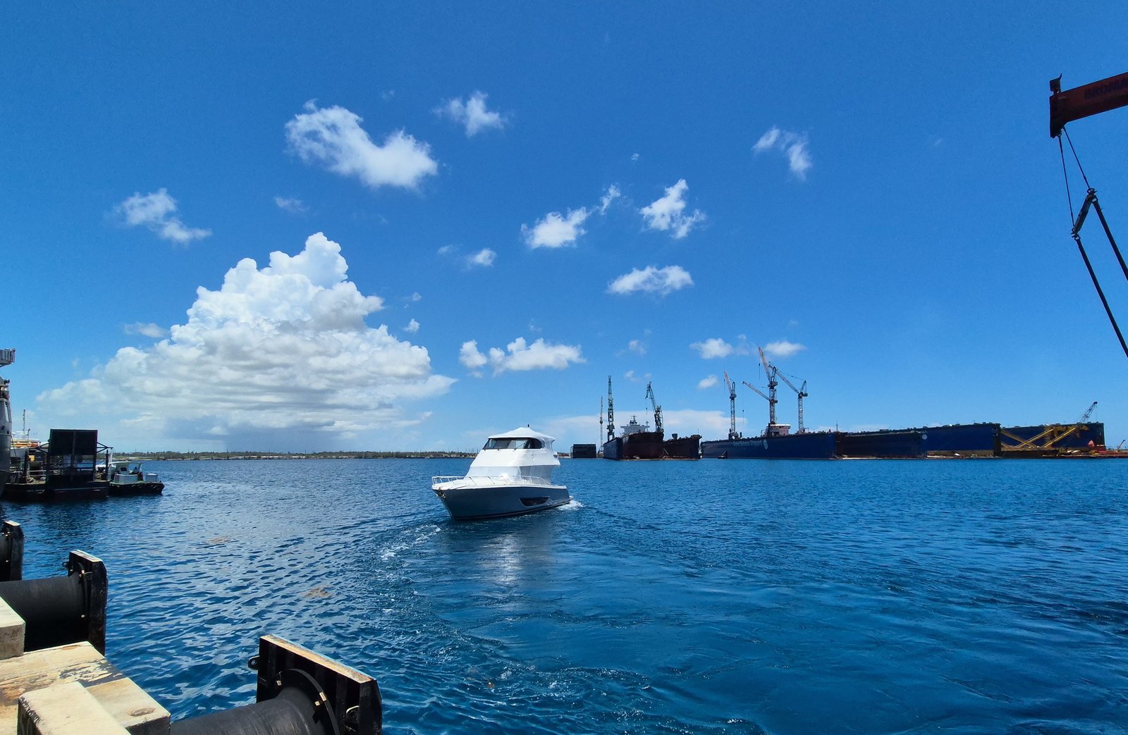 Yacht underway near Grand Bahama Shipyard after discharge